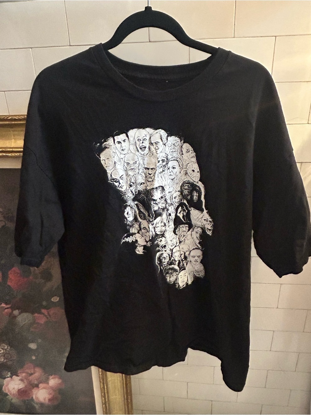 Men's Black Short Sleeve Graphic Horror Faces Tee